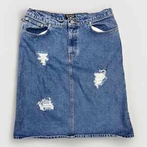 Vintage Polo Jeans‎ Co Ralph Lauren Denim Knee Skirt Size 10 Distressed 30"